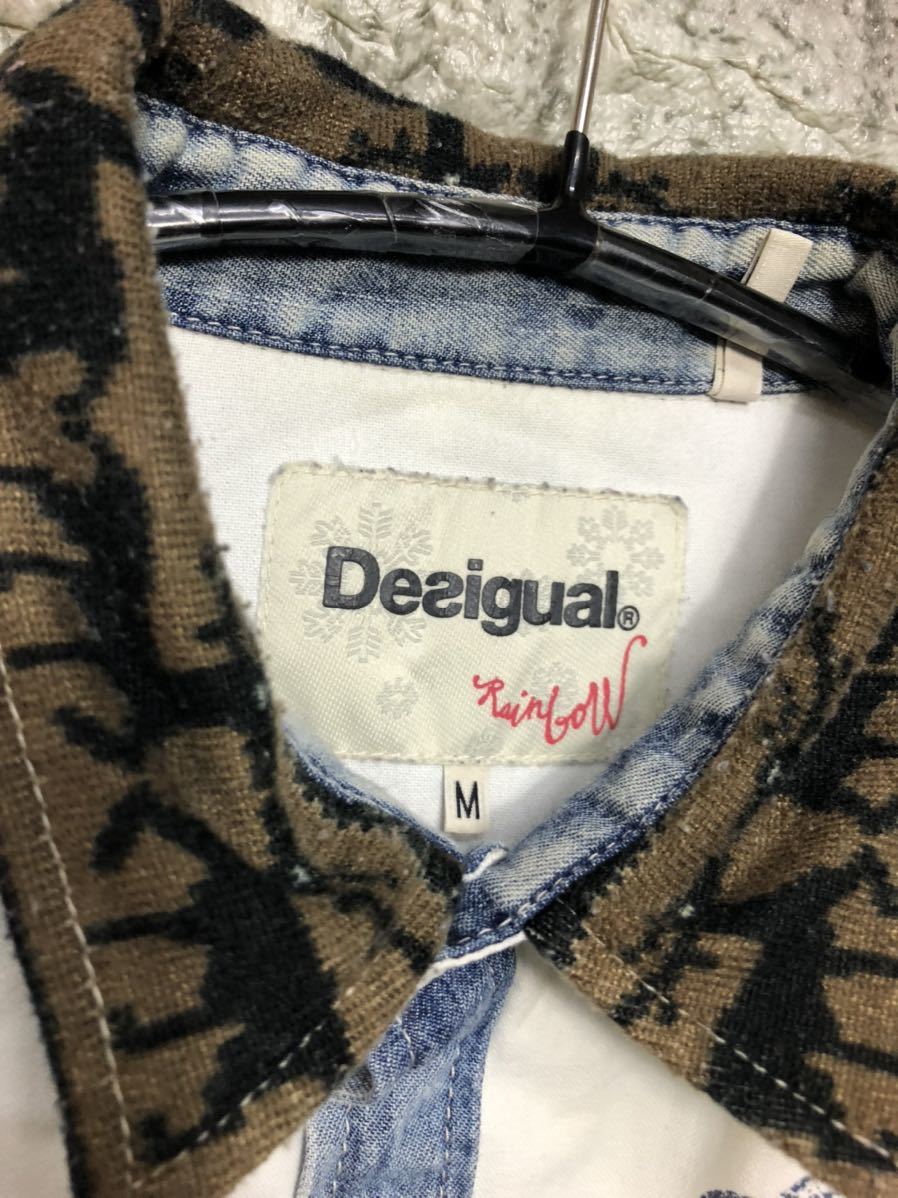 Desigual デジグアル 長袖シャツ SHIRT 長袖 長袖カットソー 動物柄 オックスフォードシャツ デニム カットソー ネルシャツ Mサイズ_画像5