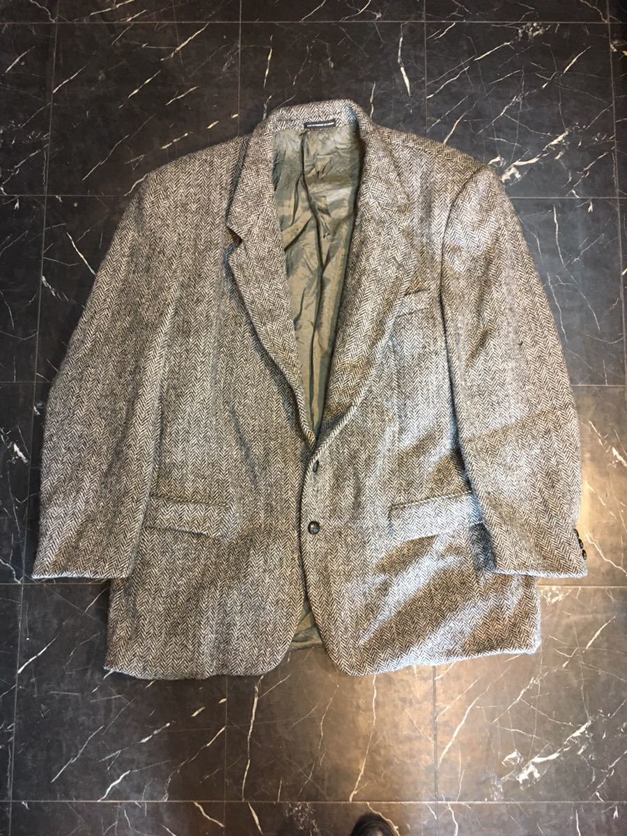 80s harristweed ハリスツイード テーラードジャケット ツイードジャケット ヴィンテージ XL スコットランド製　ヘリンボーン_画像1