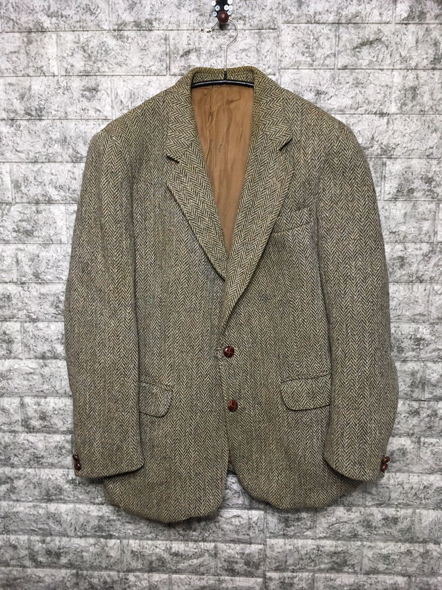 ツイードジャケット テーラードジャケット ハリスツイード ウールジャケット ブレザー イギリス製Harris Tweed ウール ベージュ_画像2