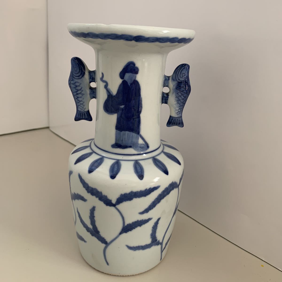 大明天啓年製染付双魚耳高砂花生花瓶花入花器花道具|代購幫