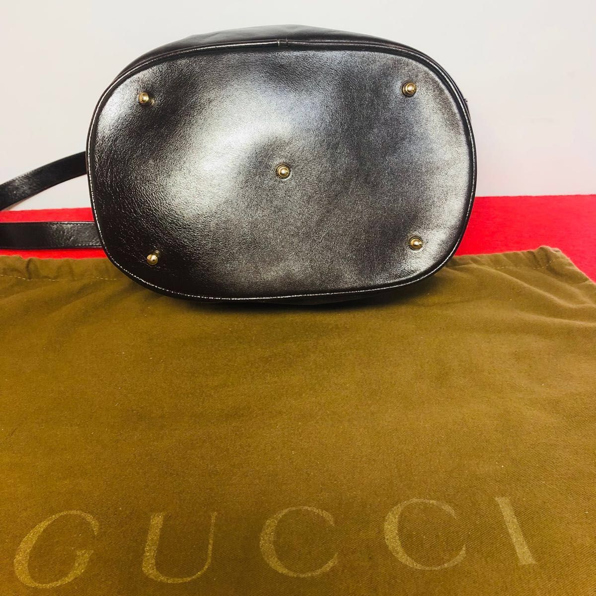  【極美品】☆GUCCI グッチ バンブー レザー 巾着型 2WAY バッグ  ブラウン系 