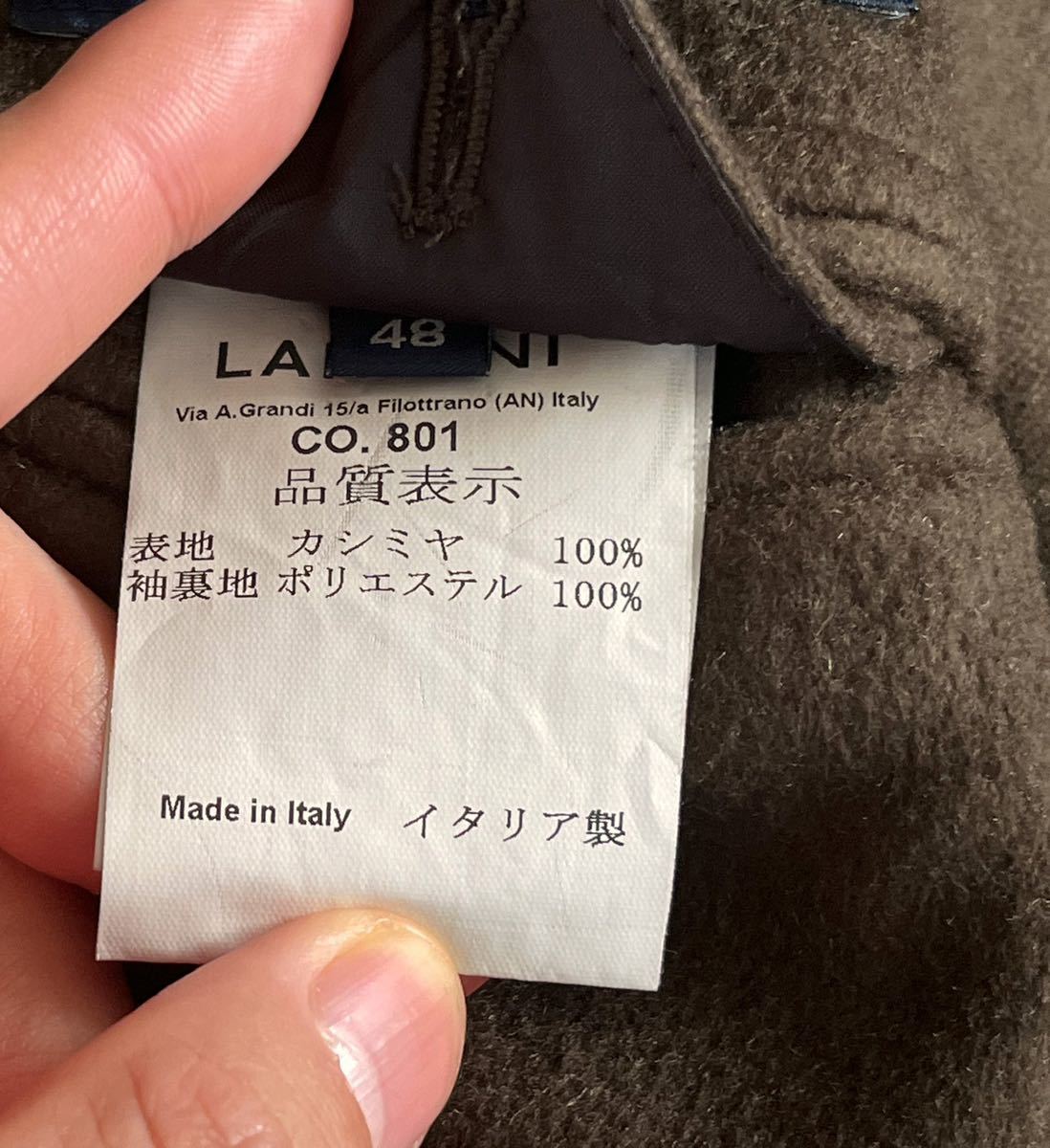 LARDINI 近年モデル ラルディーニ サイズ 48 チェスターコート カーキブラウン系 M～L カシミヤ100% ダブルコート イタリア製_画像6