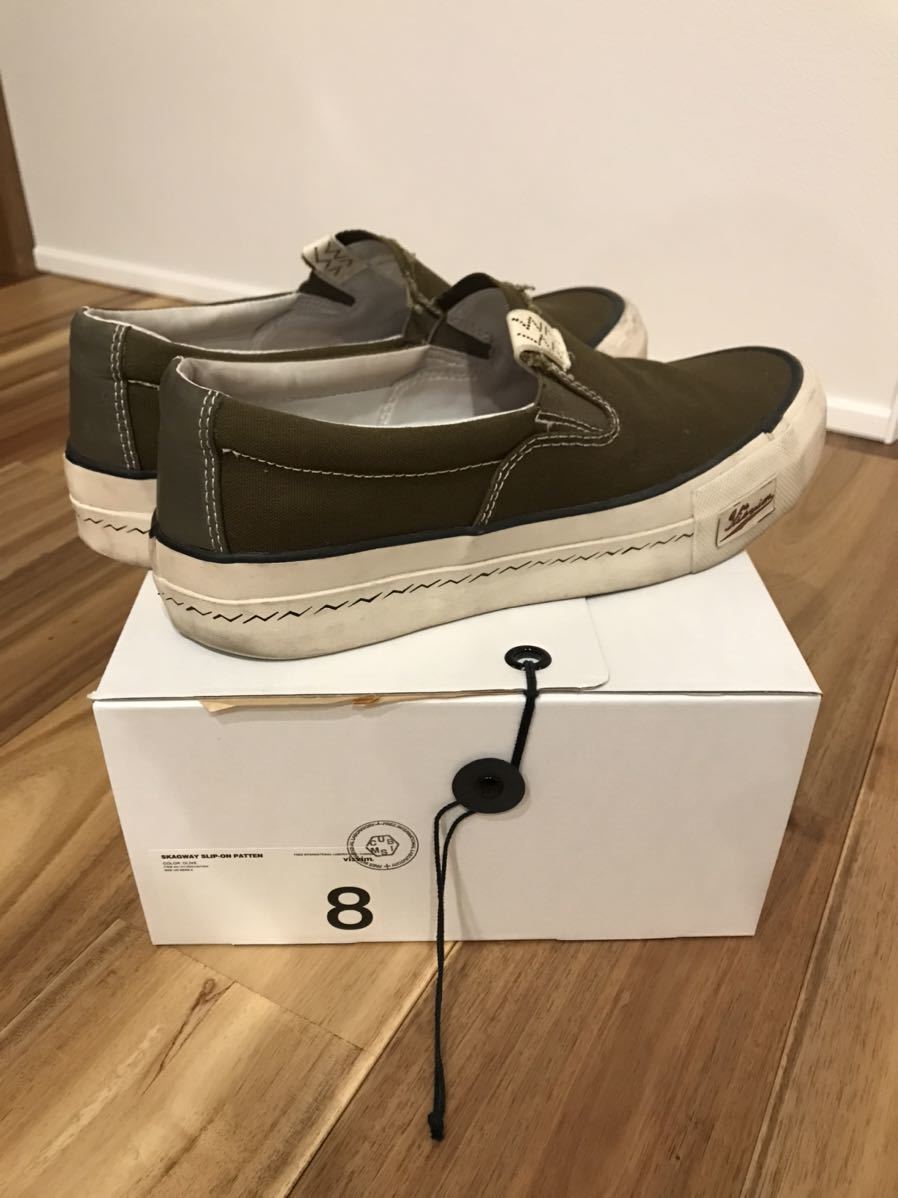 19aw VISVIM SKAGWAY PATTEN SLIP-ON ビスビム ヴィズヴィム スカグウェイ パターン スリッポン スニーカー オリーブ US8 4