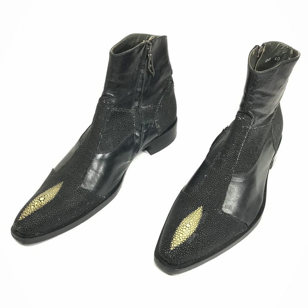 【CARLO VENTURA】本物 靴 25cm ガルーシャ ショートブーツ ハイカットシューズ スティングレイ エイ革 男性用 メンズ イタリア製 40