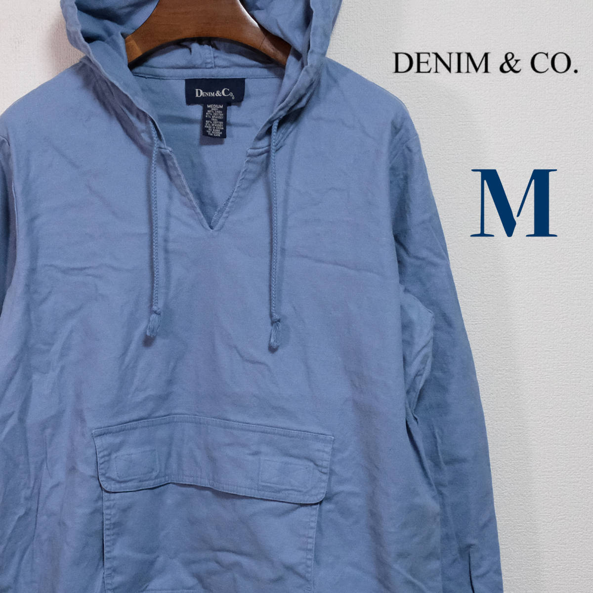 DENIM & Co. デニム フードパーカー プルオーバー M ブルー_画像1