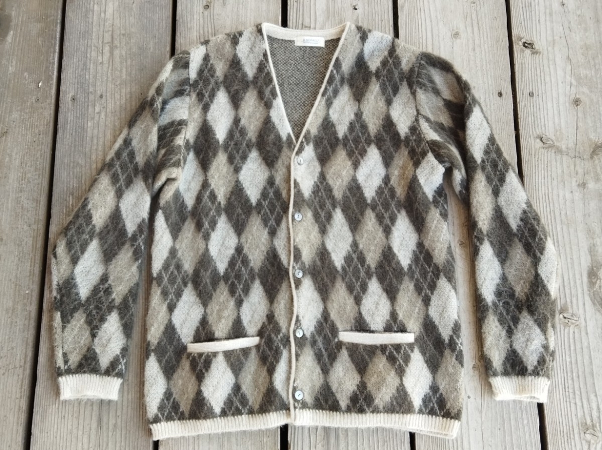 RADIALL BELAIR CARDIGAN　XLサイズ　モヘア カーディガン アーガイル柄_画像1