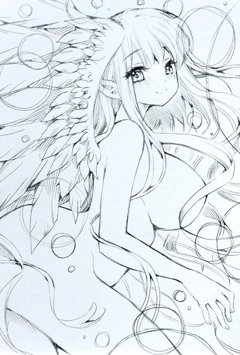 B6【1】手描きイラスト　オリジナル　女の子　ラフ画　天使_画像1