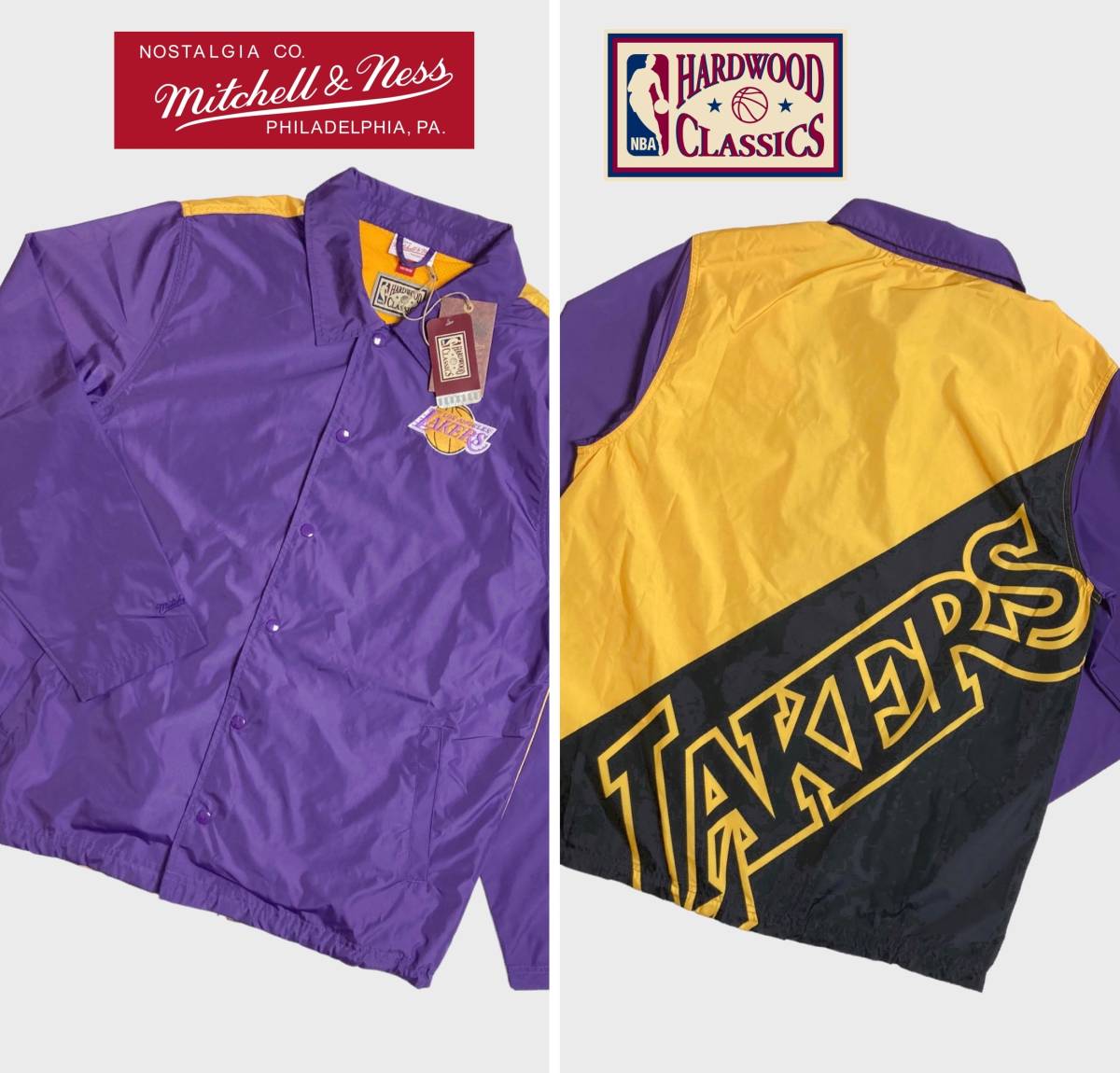 未使用品 NBA レイカーズ XL コーチジャケット Mitchell&Ness ミッチェルアンドネス LAKERS ジャケット