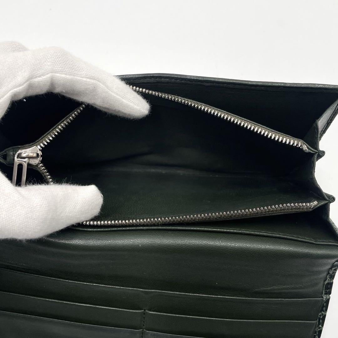 1円〜 【美品 超希少】ロエベ LOEWE 本革 リアル クロコ クロコダイル ワニ革 長財布 サイフ ウォレット グリーン レザー メンズ