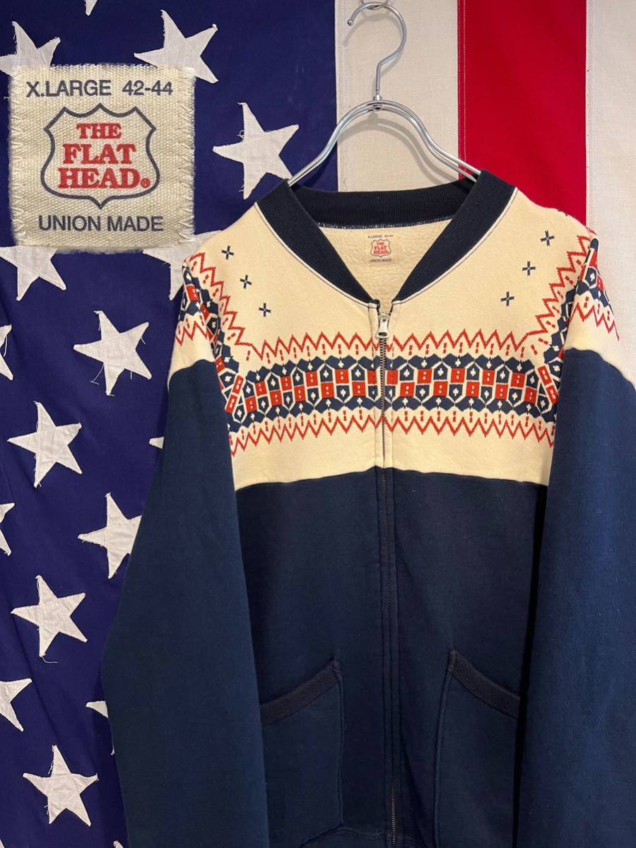 THE FLAT HEAD フラットヘッド 雪柄 ジップアップ スウェット XL