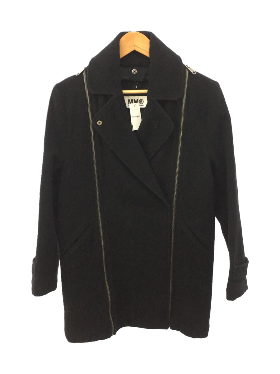 送料無料/新品】 MM6◇ジップデザインコート/38/ウール/BLK/ライダース