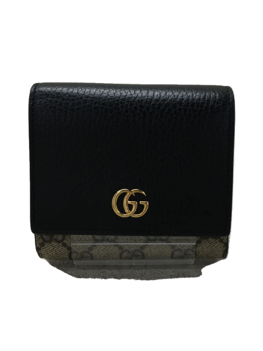 超高品質で人気の GUCCI◇2つ折り財布/レザー/BLK/レディース/GG