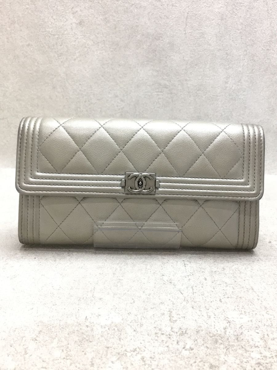 CHANEL◇長サイフ_フラップ_ボーイシャネル/牛革/SLV | inmano.com.br