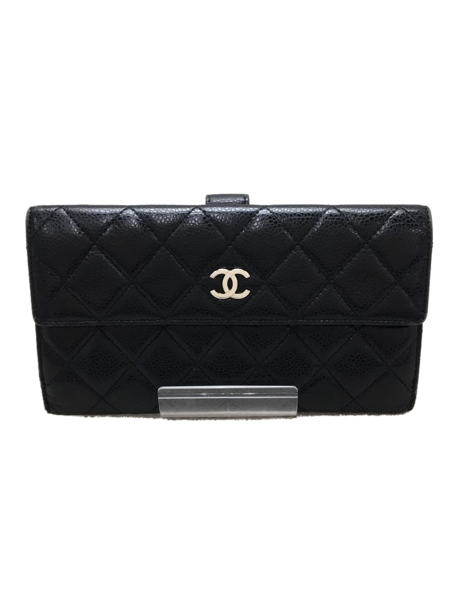 CHANEL◆長財布/レザー/BLK/無地_画像1