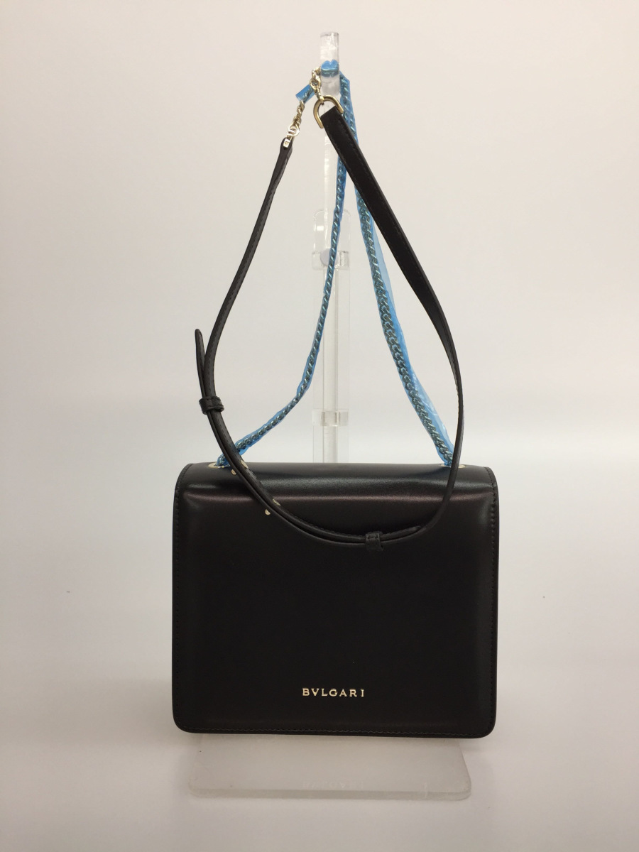 BVLGARI Rosenthal◆Flap Cover Shoulder Bag/ショルダーバッグ[仕入]/レザー/BLK/無地_画像3