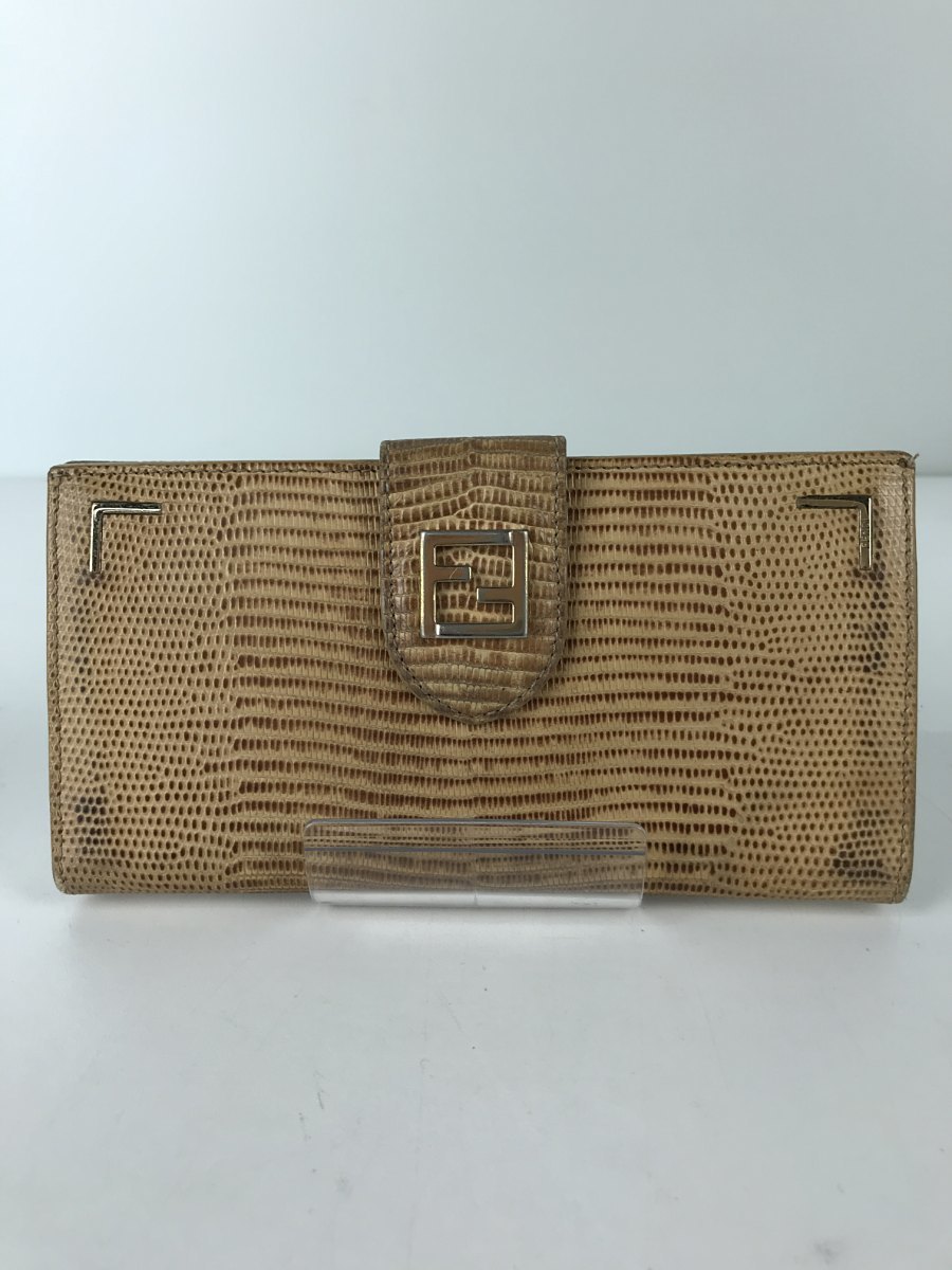 国内外の人気 FENDI◇長財布/レザー/BRW/角スレ 長財布(小銭入れなし