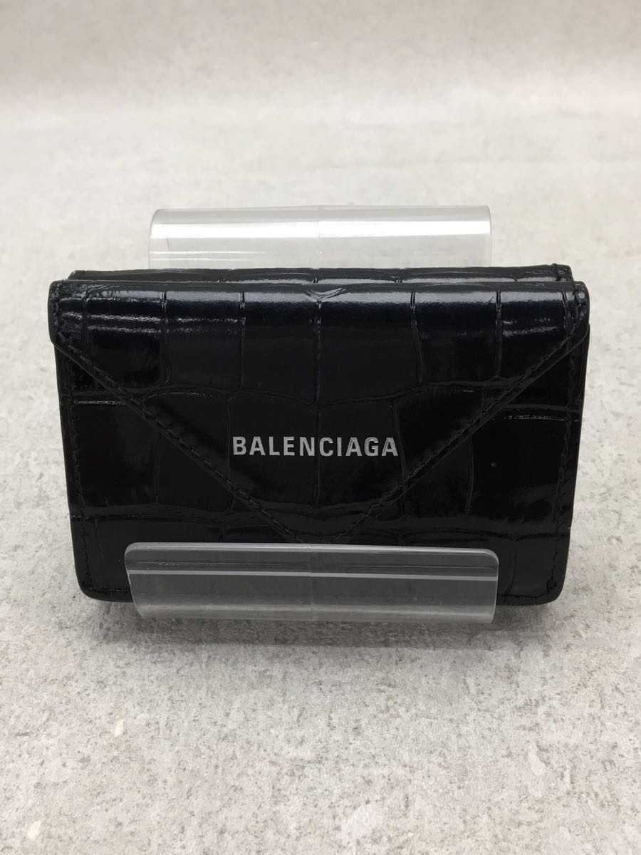 新しい到着 BALENCIAGA◇ペーパーミニウォレット/クロコ/3つ折り財布