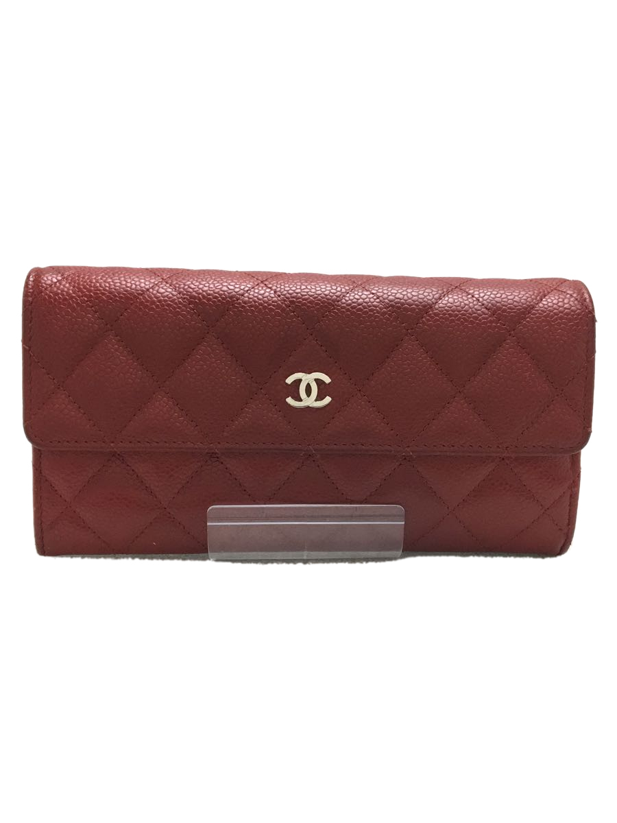 CHANEL◆長財布/レザー/レッド/マトラッセ_画像1