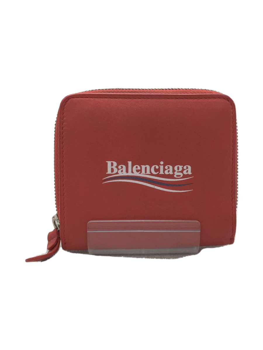 BALENCIAGA◆2つ折り財布/レザー/RED/無地/赤/レッド