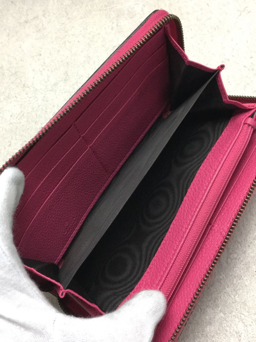 GUCCI◇ヴィンテージロゴプリント_ラウンドジップ/長財布/レザー/PNK