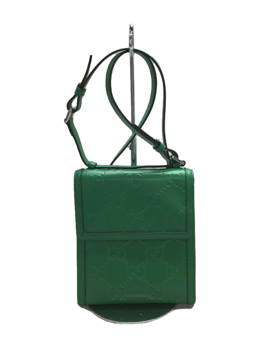 GUCCI◇GGエンボス_メッセンジャーバッグ/ショルダーバッグ/レザー/GRN
