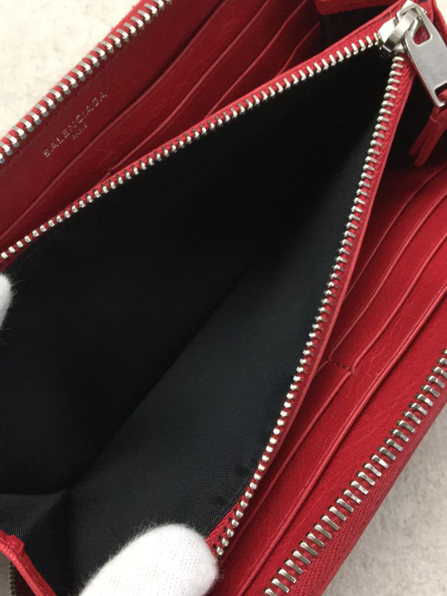 BALENCIAGA◆長財布/レザー/RED_画像5