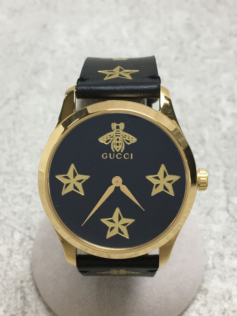 GUCCI◆クォーツ腕時計/アナログ/レザー/BLK/BLK_画像1