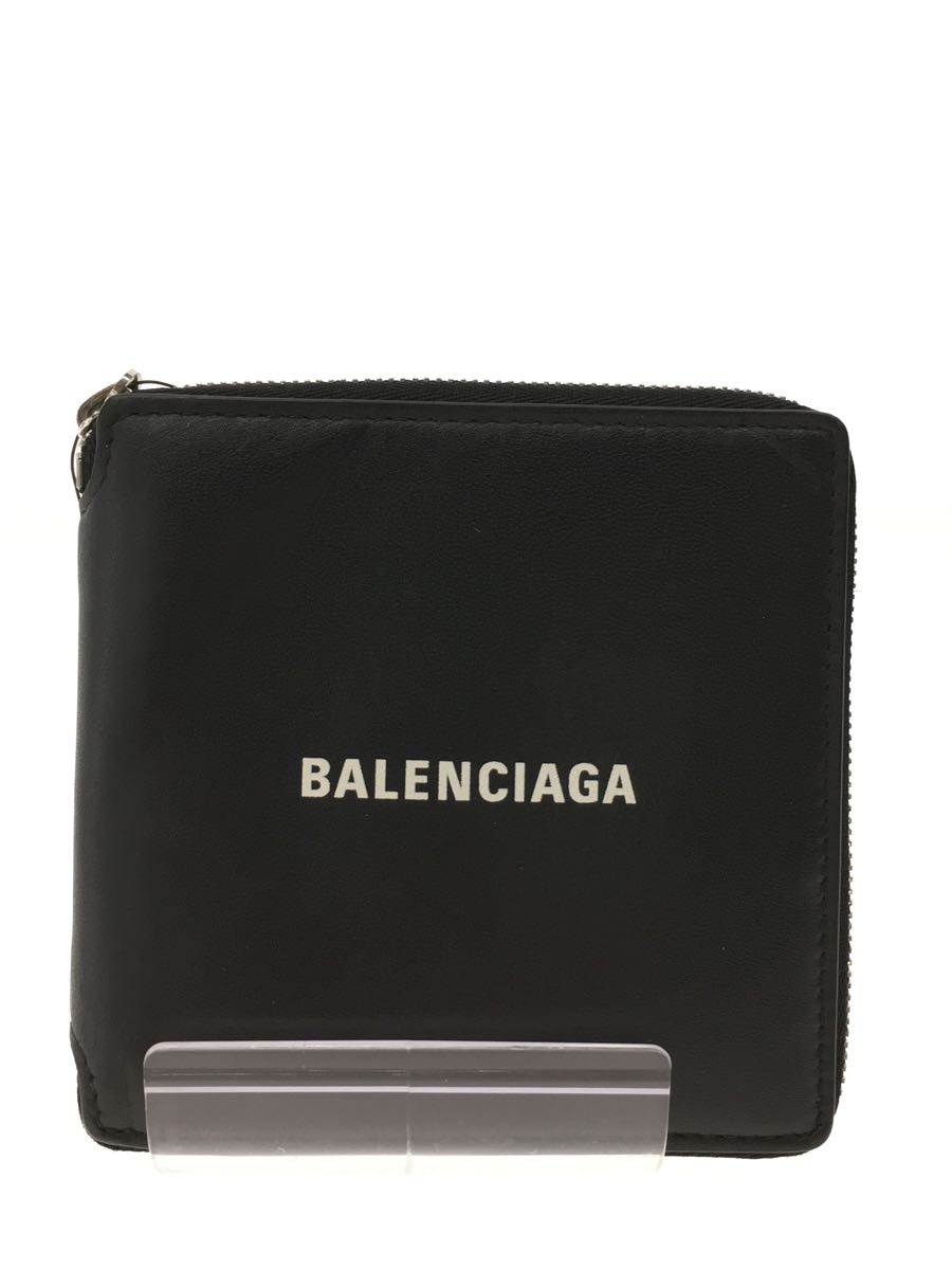 BALENCIAGA◆CASH SQUARE/594693/ラウンドジップ/コインケース/レザー/BLK/無地/メンズ/中古