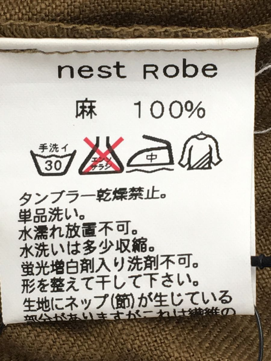 nest Robe◆ウエストマーク/長袖ワンピース/FREE/リネン/カーキ/無地_画像4