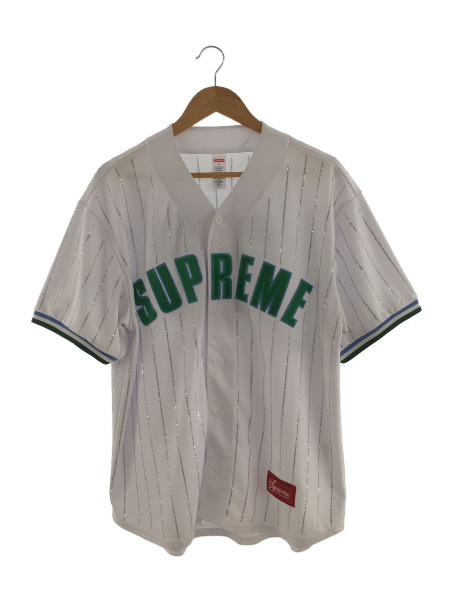 Supreme◆22SS/Rhinestone Stripe Baseball Jersey/M/ポリエステル/WHT/ストライプ