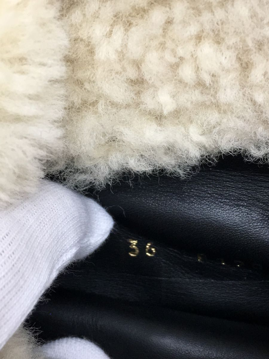 CELINE◇ロングブーツ 36 BLK レザー ボアライトニングサイハイブーツ