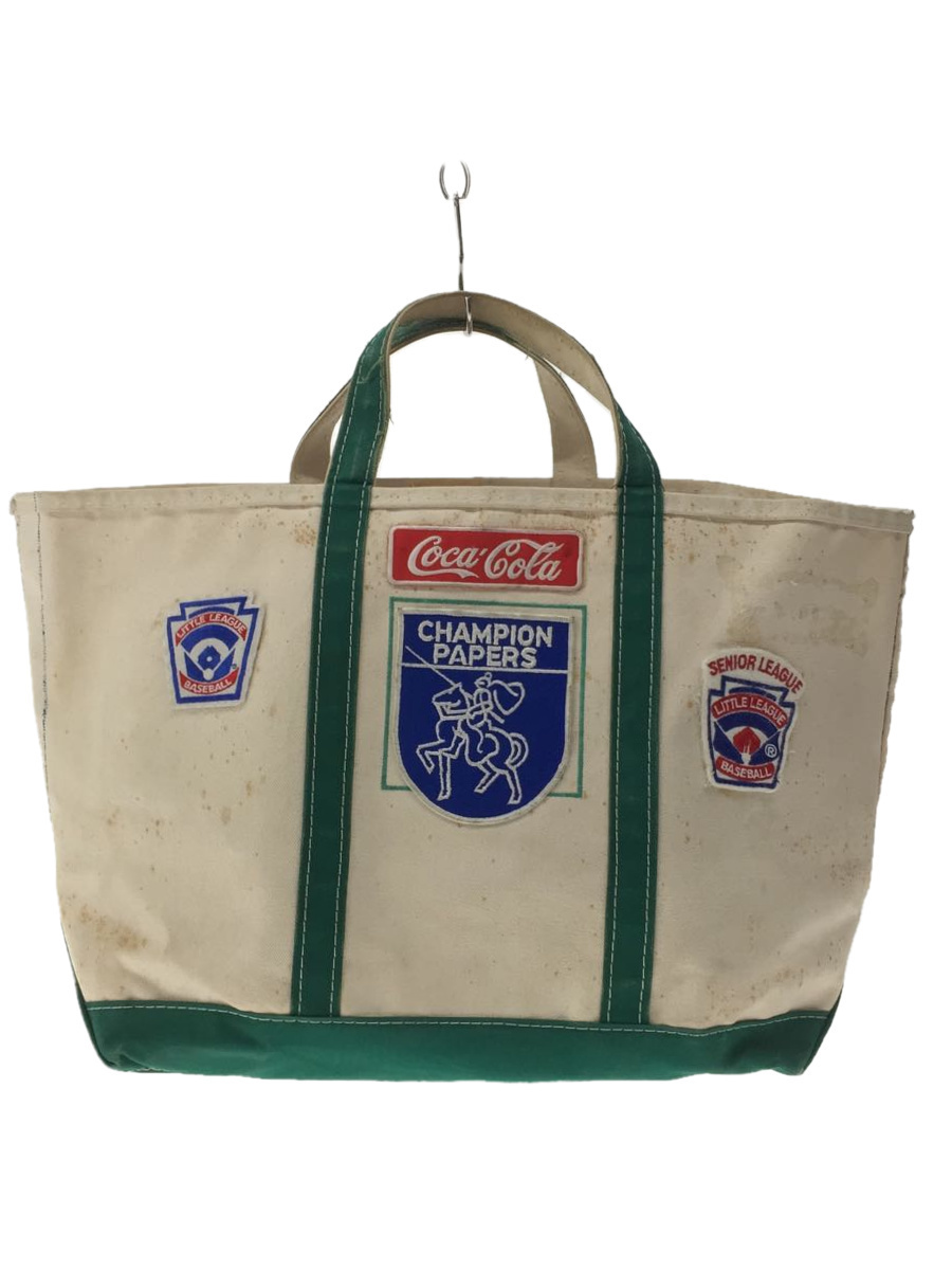 L.L.Bean◆トートバッグ/キャンバス/GRN/80s/BOAT AND TOTE/2トーンタグ/ワッペン/シミ多数有