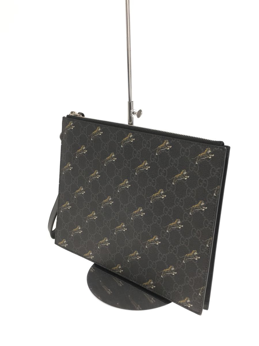 GUCCI◇GGスプリーム/タイガー/セカンドバッグ/PVC/BLK/575136
