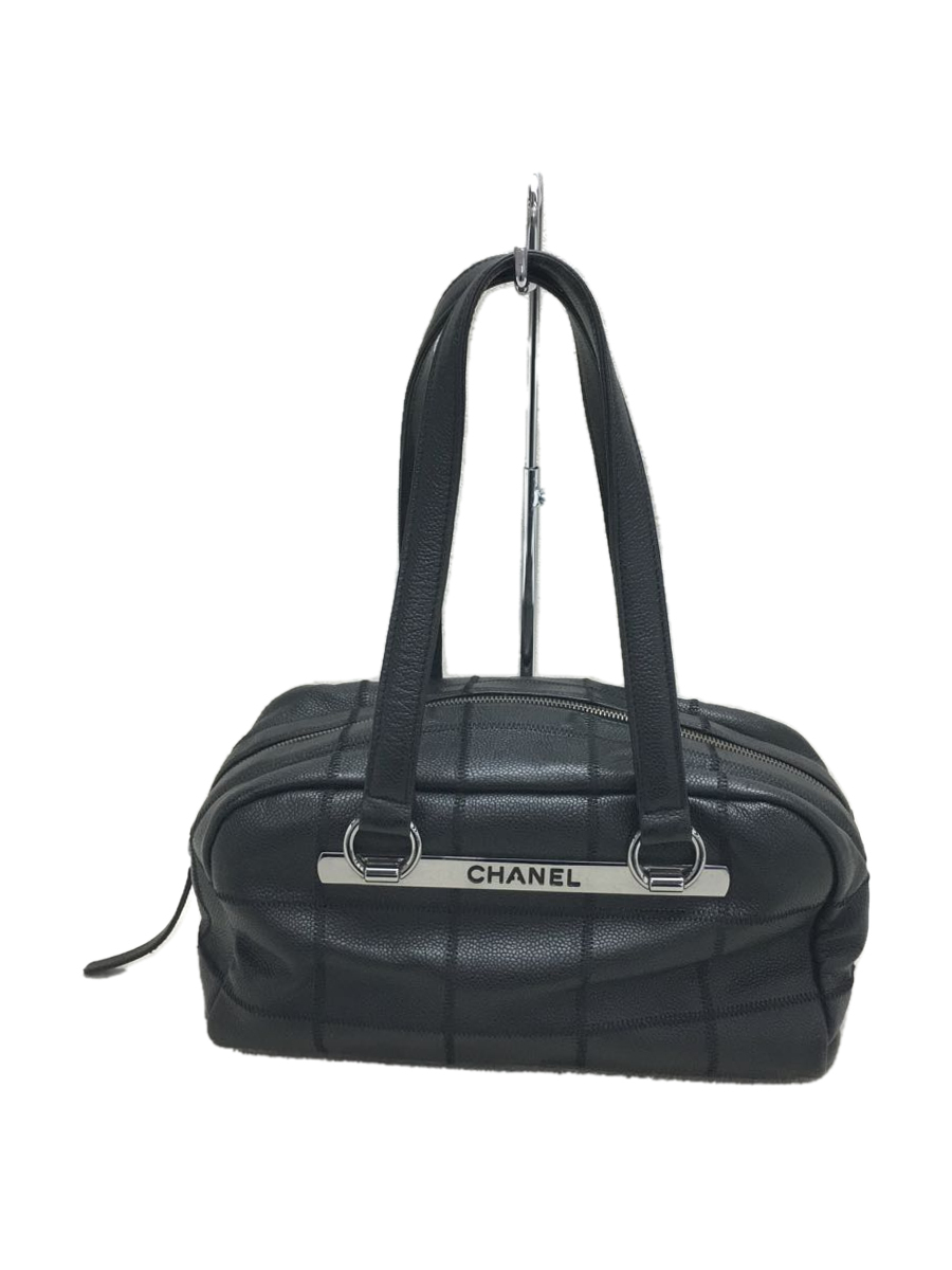 CHANEL◇ミニボストンバッグ_チョコバー_キャビアスキン/A28023/レザー