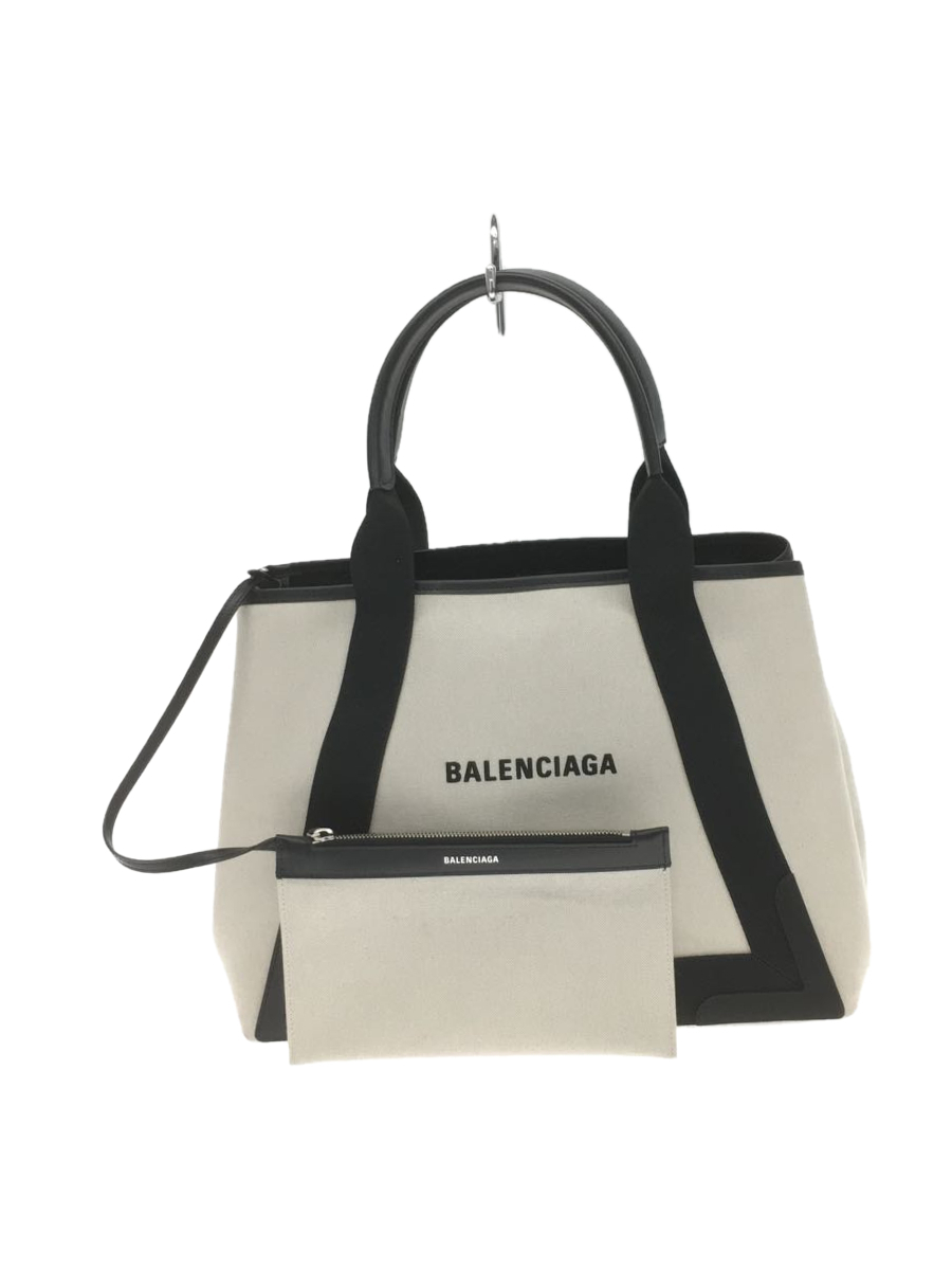 BALENCIAGA◇トートバッグ/キャンバス/WHT/581292/NAVY CABAS M/カバス