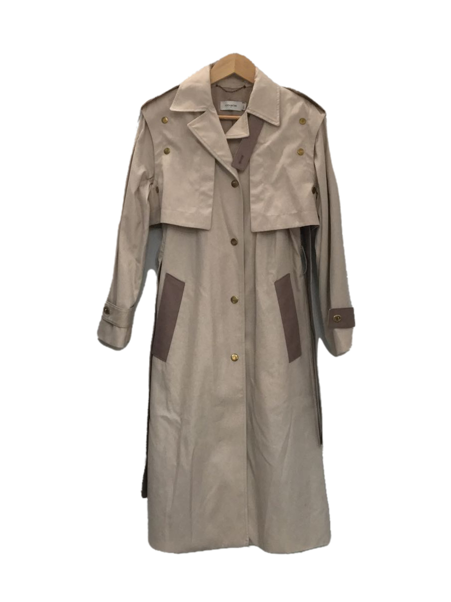 COACH◆トレンチコート/0/コットン/PNK/無地/COTTON TRENCH WITH LEATHER DETAILS