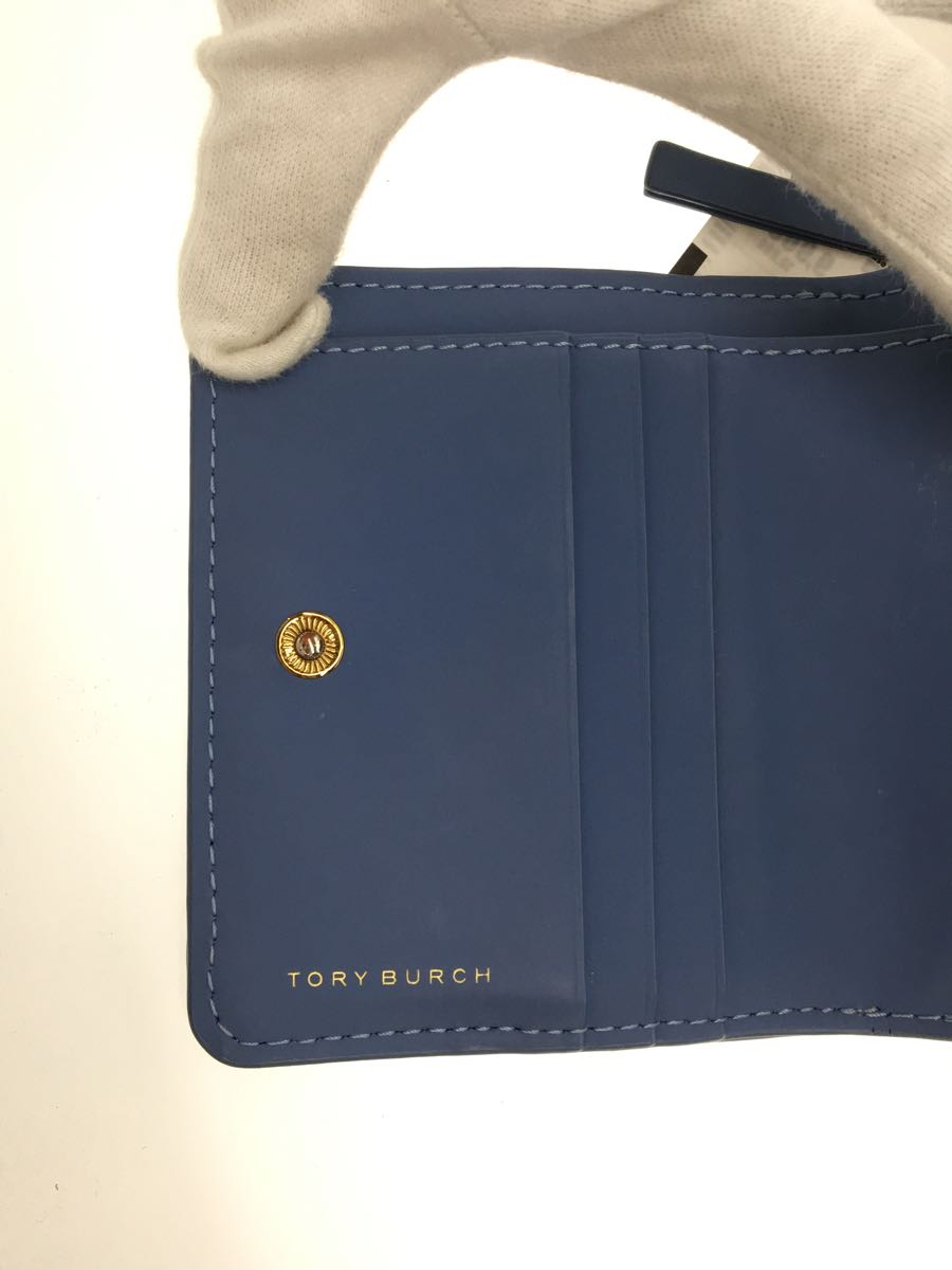 TORY BURCH◆KIRA CHEVRON/2つ折り財布/-/BLU/無地/レディース/使用感_画像8