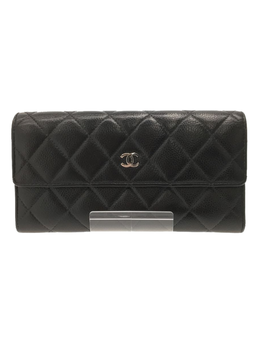 CHANEL◇長財布/レザー/BLK/無地/ユニセックス/マトラッセ