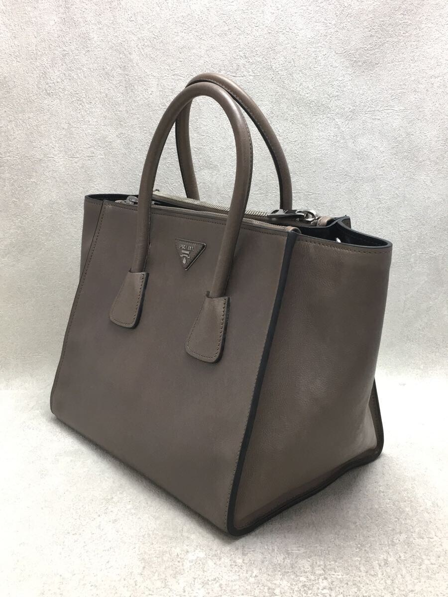 PRADA◇トートバッグ/レザー/GRY/無地 PRADA◇トートバッグ/レザー/GRY/無地