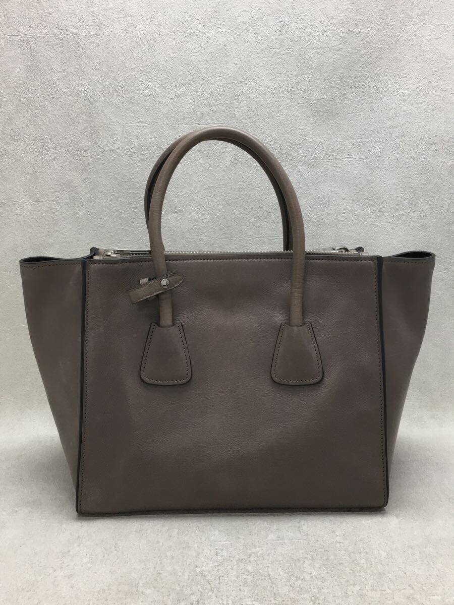 PRADA◇トートバッグ/レザー/GRY/無地 PRADA◇トートバッグ/レザー/GRY/無地