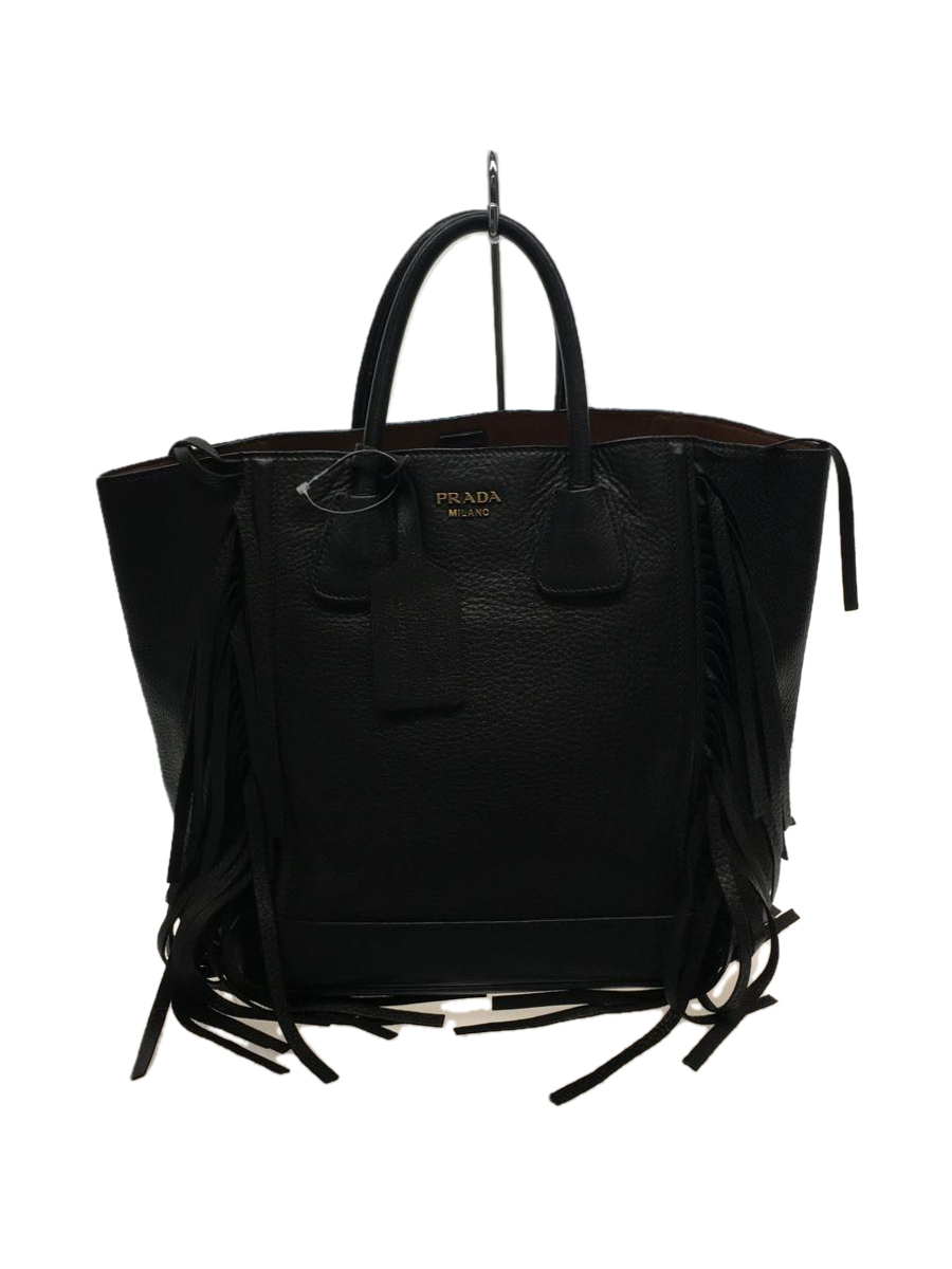 PRADA◇フリンジトートバッグ/レザー/BLK/無地/BN2458 www.anac-mali.org