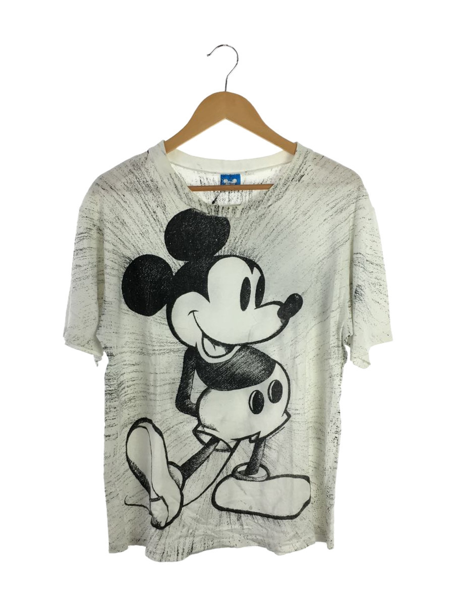 Disney VINTAGE◆Tシャツ/one/コットン/ホワイト/総柄/80s/90s/ミッキー/USA製/フルプリント