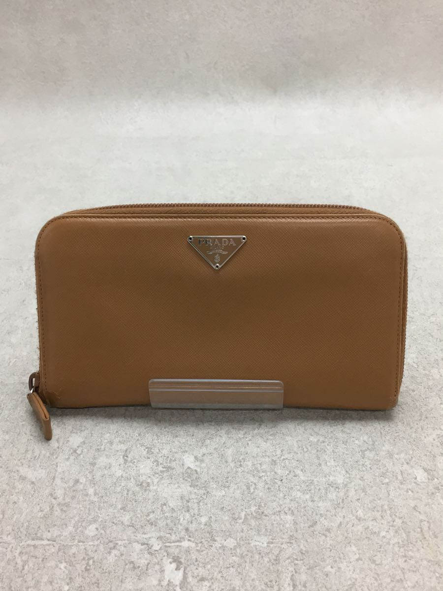 PRADA◆長財布/レザー/BRW/無地/レディース