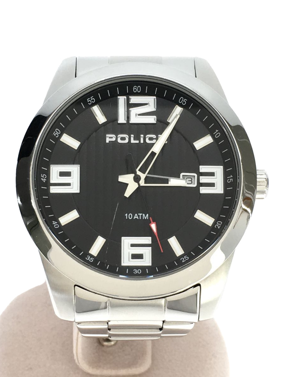 POLICE◆クォーツ腕時計/アナログ/ステンレス/BLK/SLV/13406J_画像1