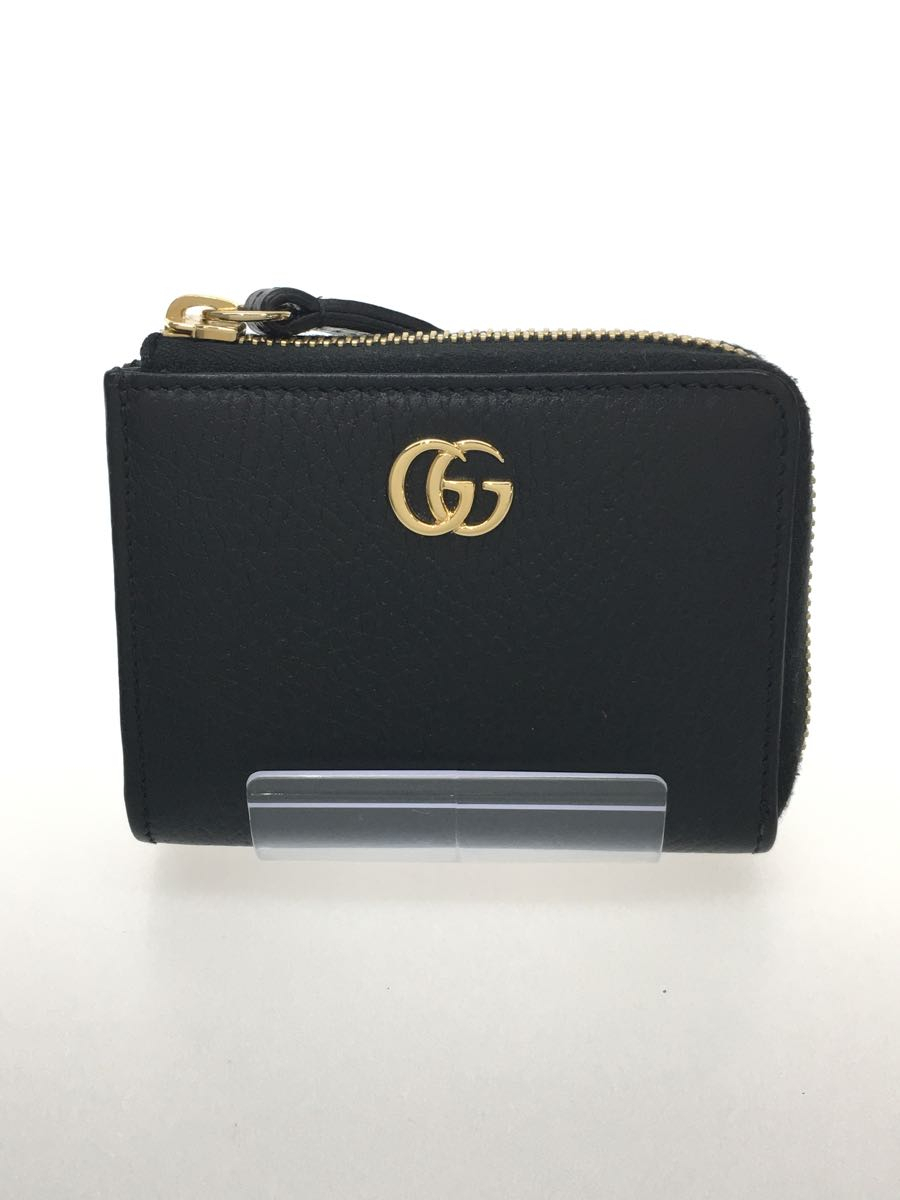GUCCI◇GGマーモント/ジップアラウンドウォレット/2つ折り財布/レザー/BLK GUCCI GGマーモント ジップアラウンド ウォレットブラックレザー