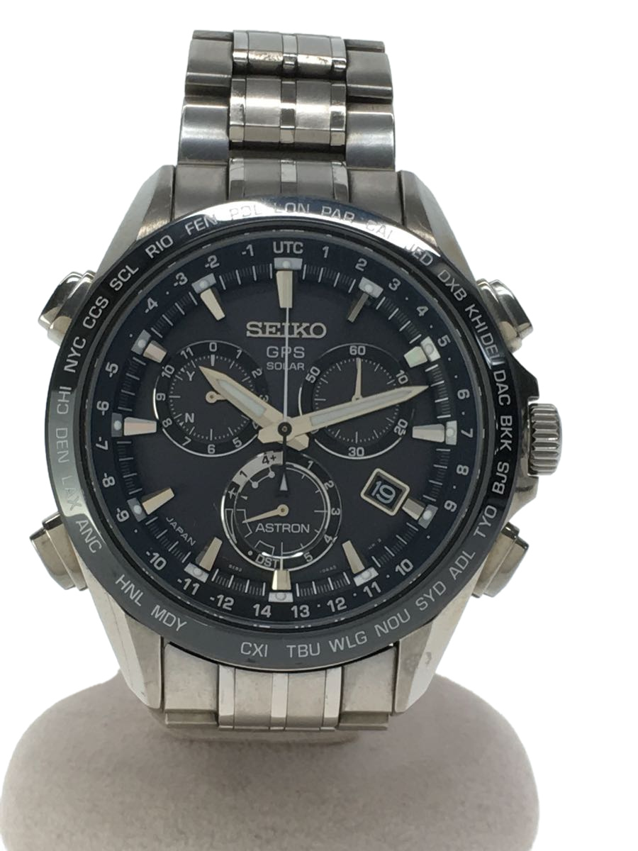 SEIKO◇ソーラー腕時計/アナログ/BLK/SLV/8X82-0AB0-1/ASTRON/8X82