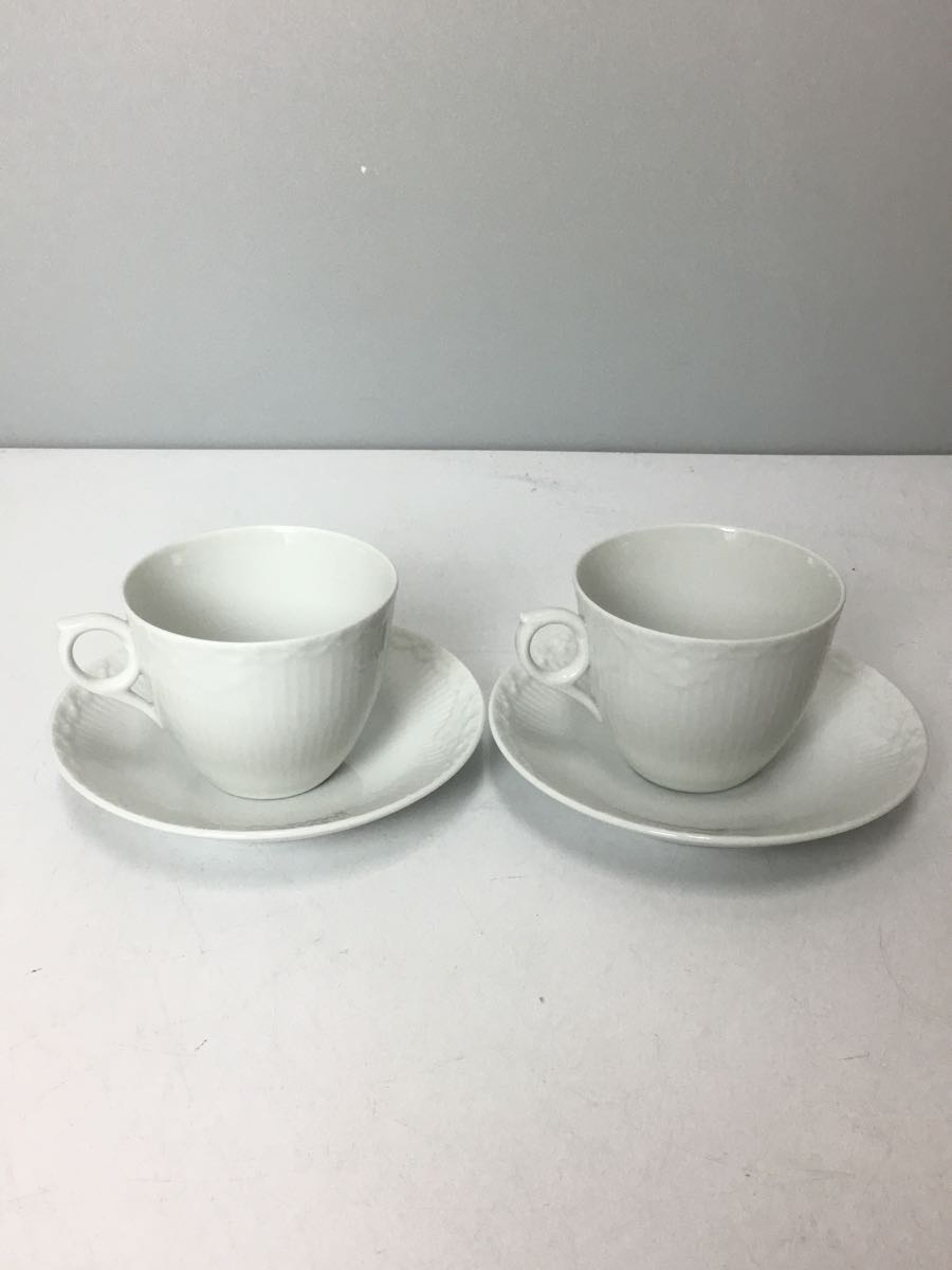 ROYAL COPENHAGEN◆カップ&ソーサー/4点セット/WHT/フルーテッド/2客セット_画像2