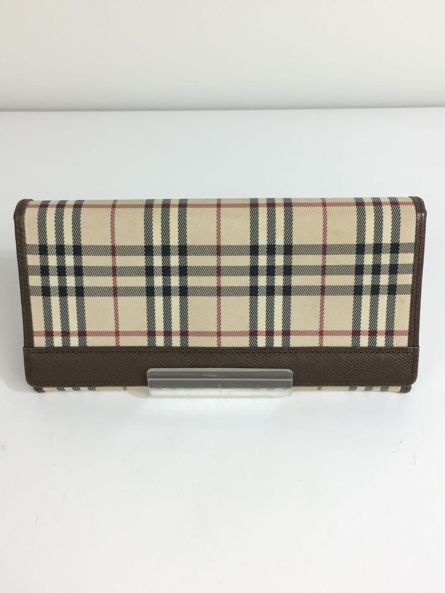 BURBERRY◆長財布/キャンバス/ベージュ/ノヴァチェック/経年考慮/シミ有