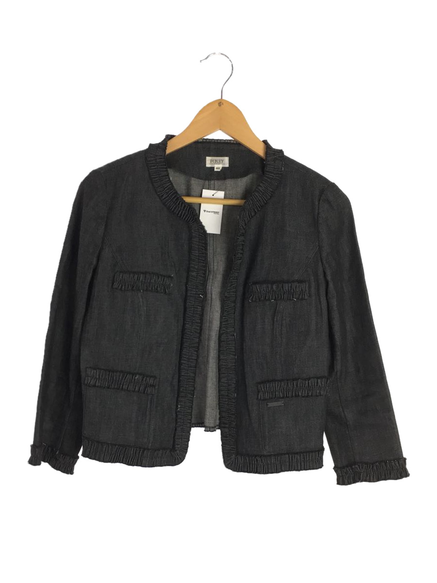 美品】 FOXEY BOUTIQUE ノーカラージャケット 40 コットン グレー