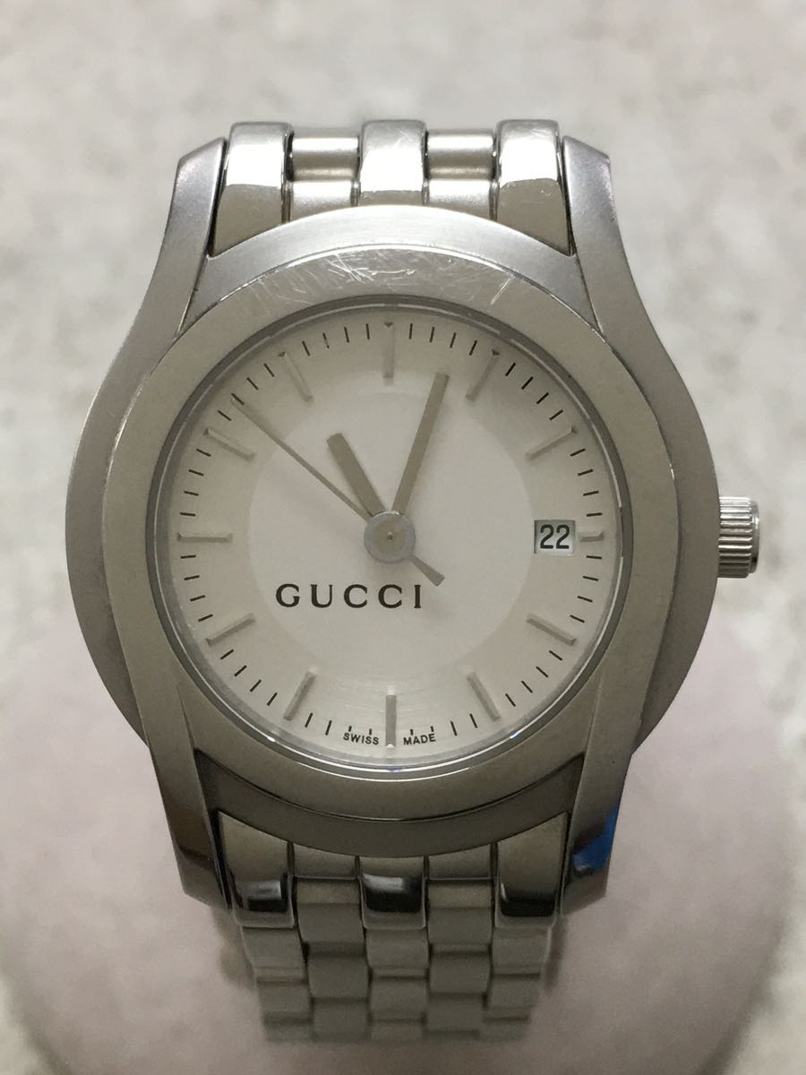 新作人気 GUCCI◇デイト/クォーツ腕時計/アナログ/ステンレス/WHT/SLV